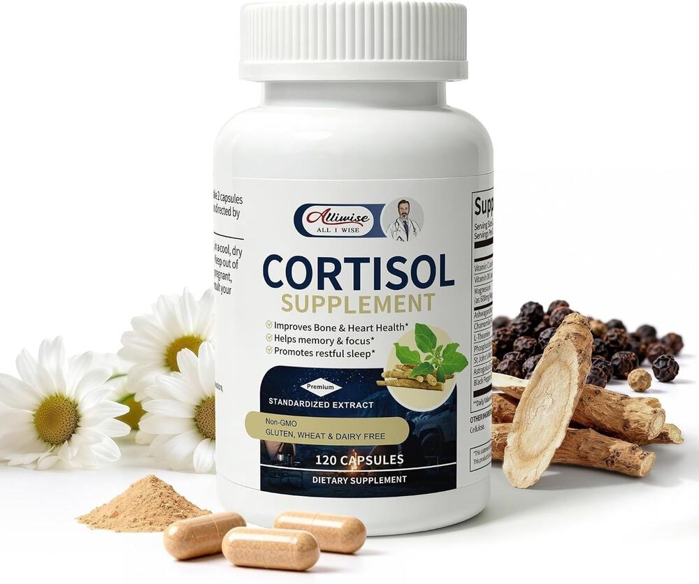 Alliwise Cortisol Supplement 120 Capsules Ashwagandha Magnesium
